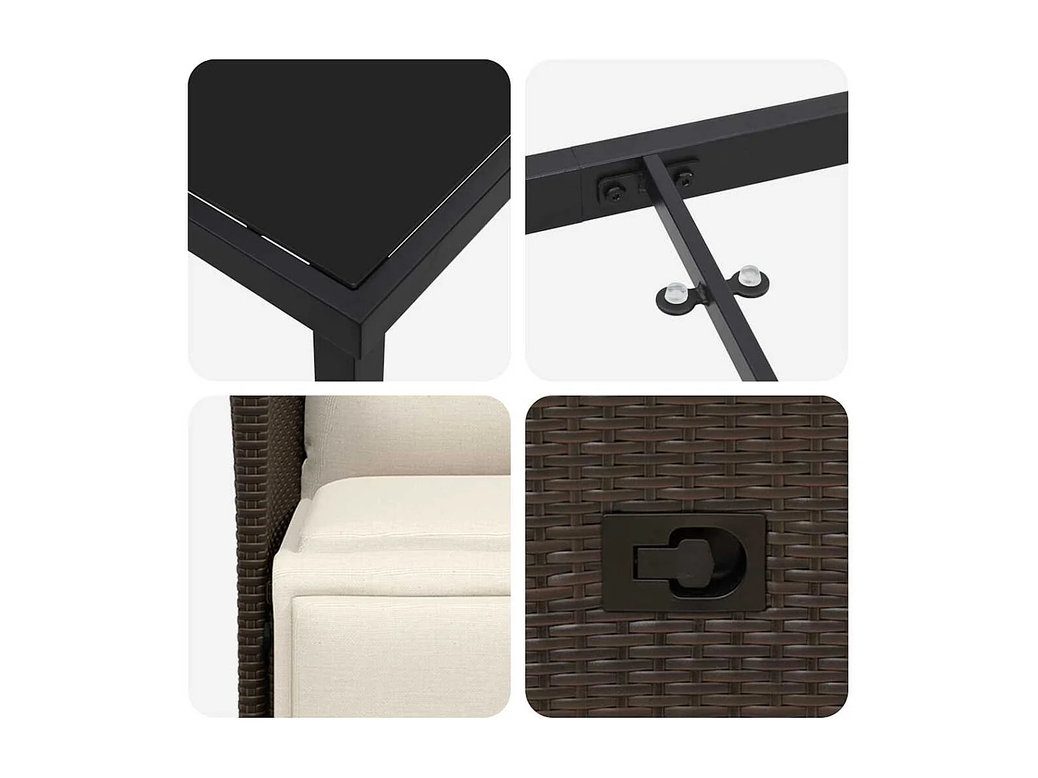 Ensemble de salle à manger de jardin 3 pièces avec coussins Marron Poly Rattan