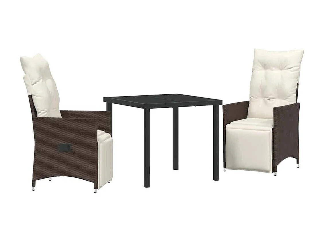 3-delige tuinset met kussens, bruin polyrotan