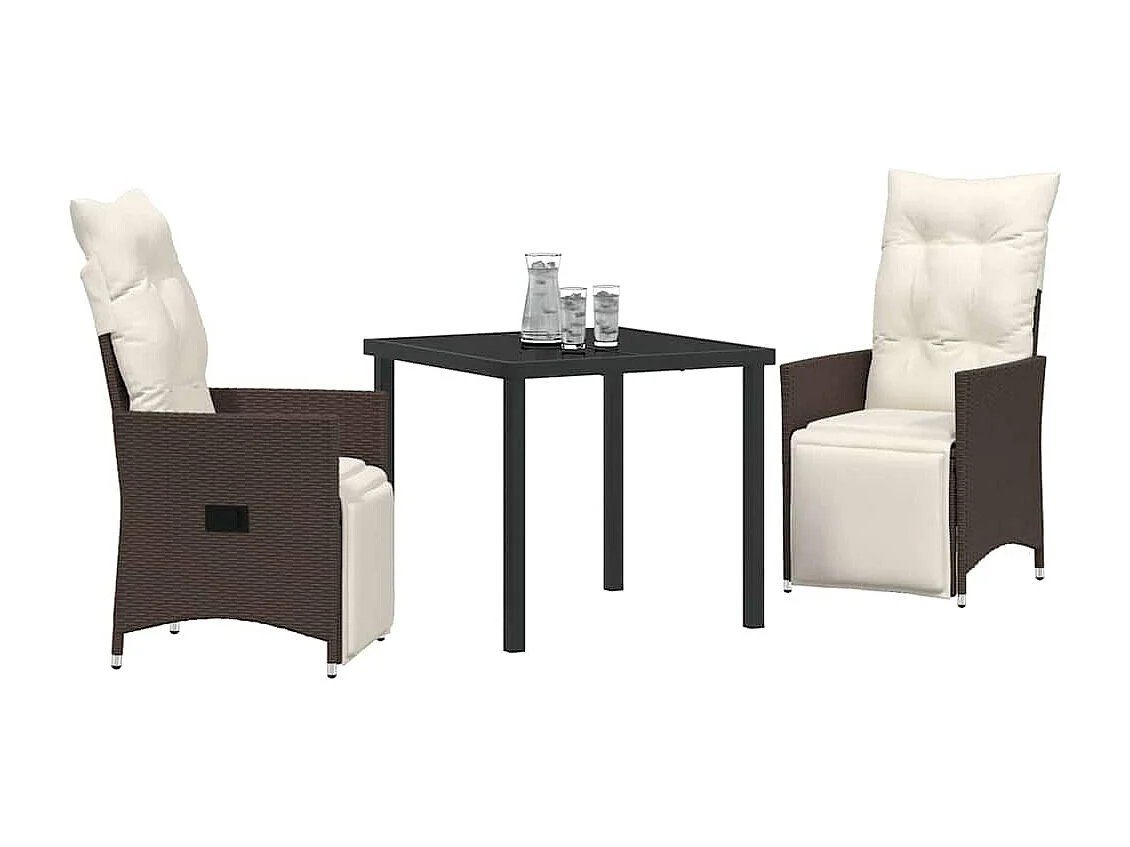 3-delige tuinset met kussens, bruin polyrotan