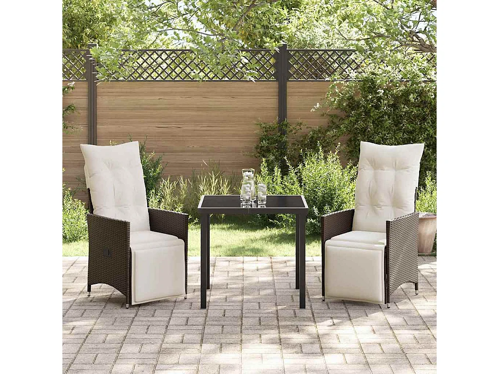 3-delige tuinset met kussens, bruin polyrotan