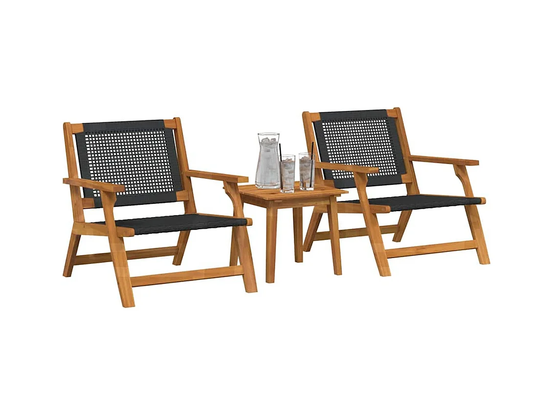 Set di sedie da esterno con tavolo - 3 pezzi in legno di acacia nero