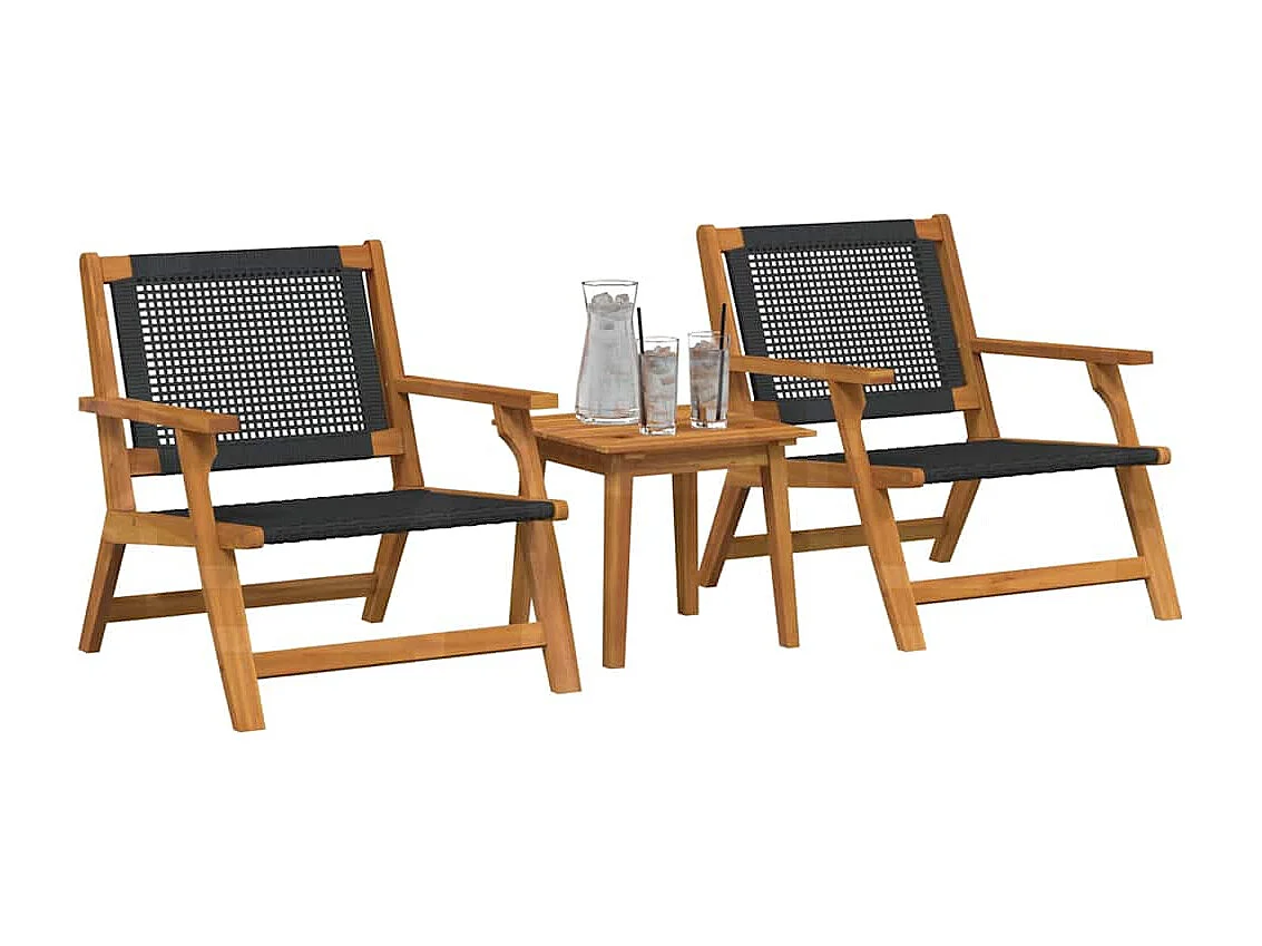 Set de Chaises d'Extérieur avec Table - 3 Pièces en Bois d'Acacia Noir