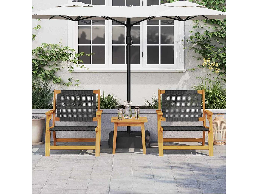 Set de Chaises d'Extérieur avec Table - 3 Pièces en Bois d'Acacia Noir