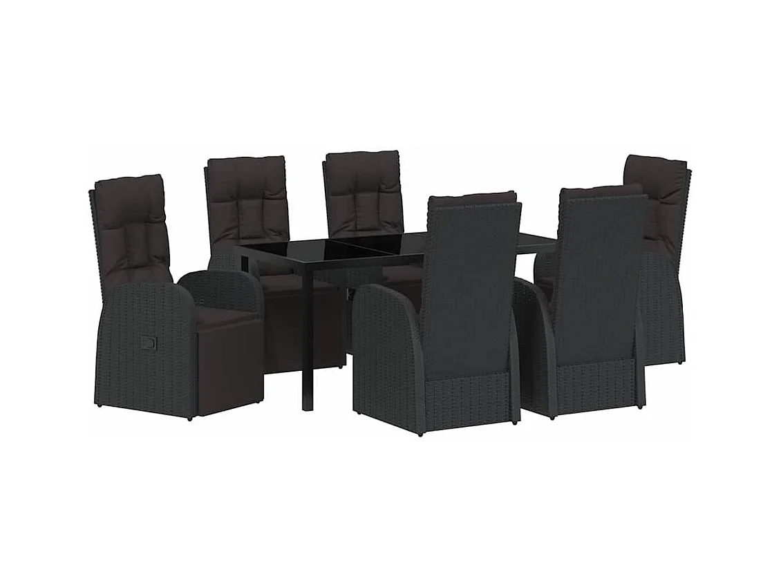Set da cucina da giardino da 7 pezzi con cuscini in rattan nero PE