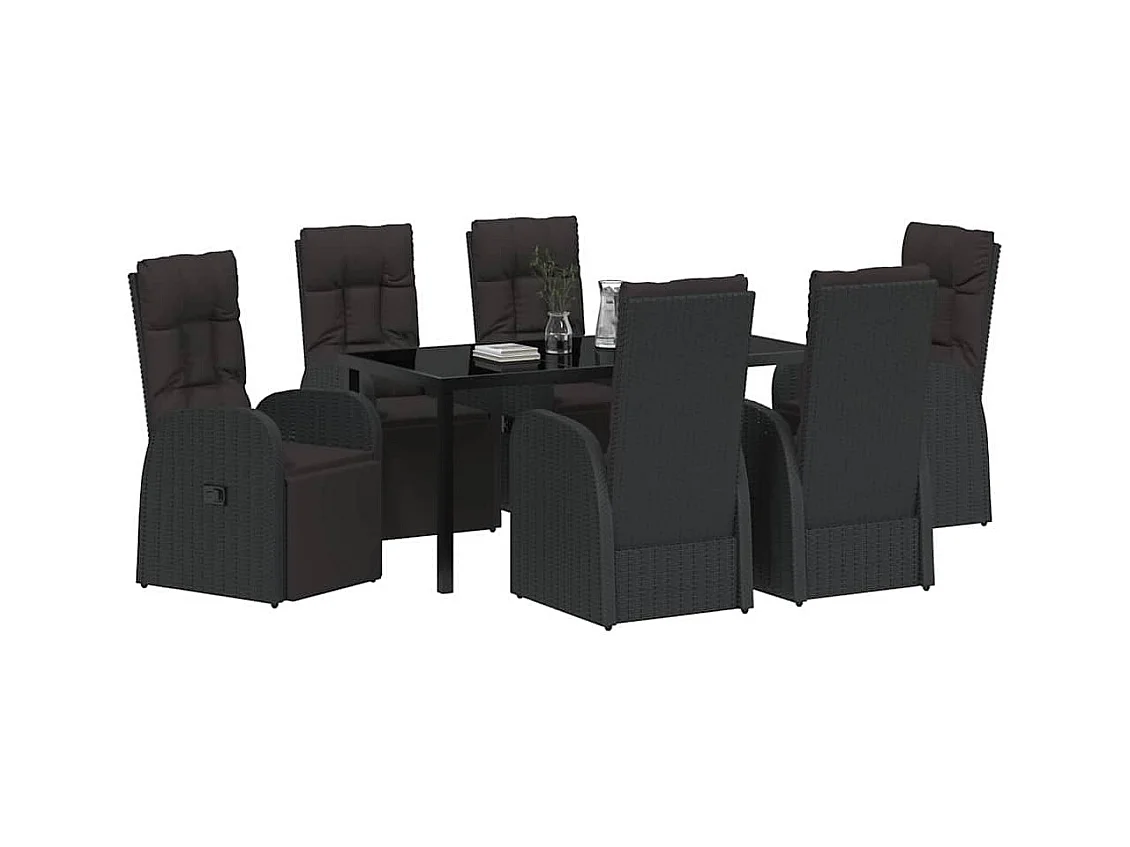 Set da cucina da giardino da 7 pezzi con cuscini in rattan nero PE