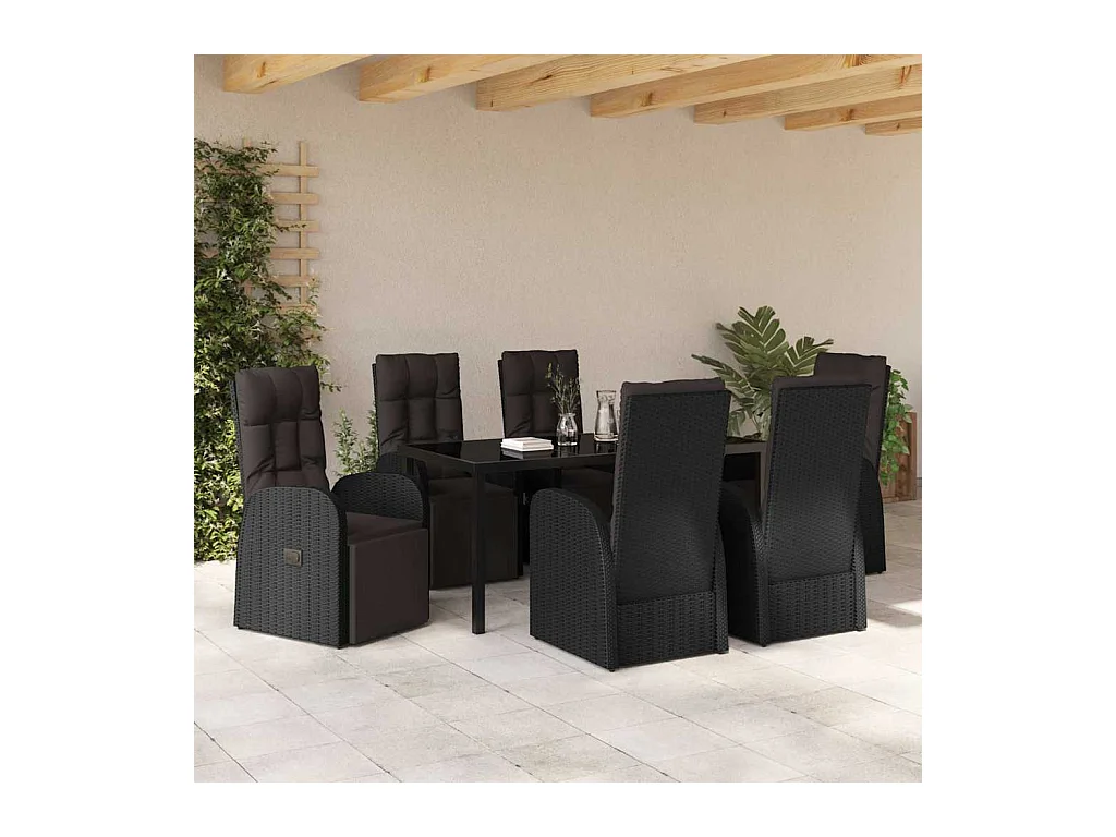 Set da cucina da giardino da 7 pezzi con cuscini in rattan nero PE