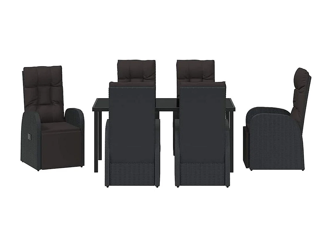 Set da cucina da giardino da 7 pezzi con cuscini in rattan nero PE