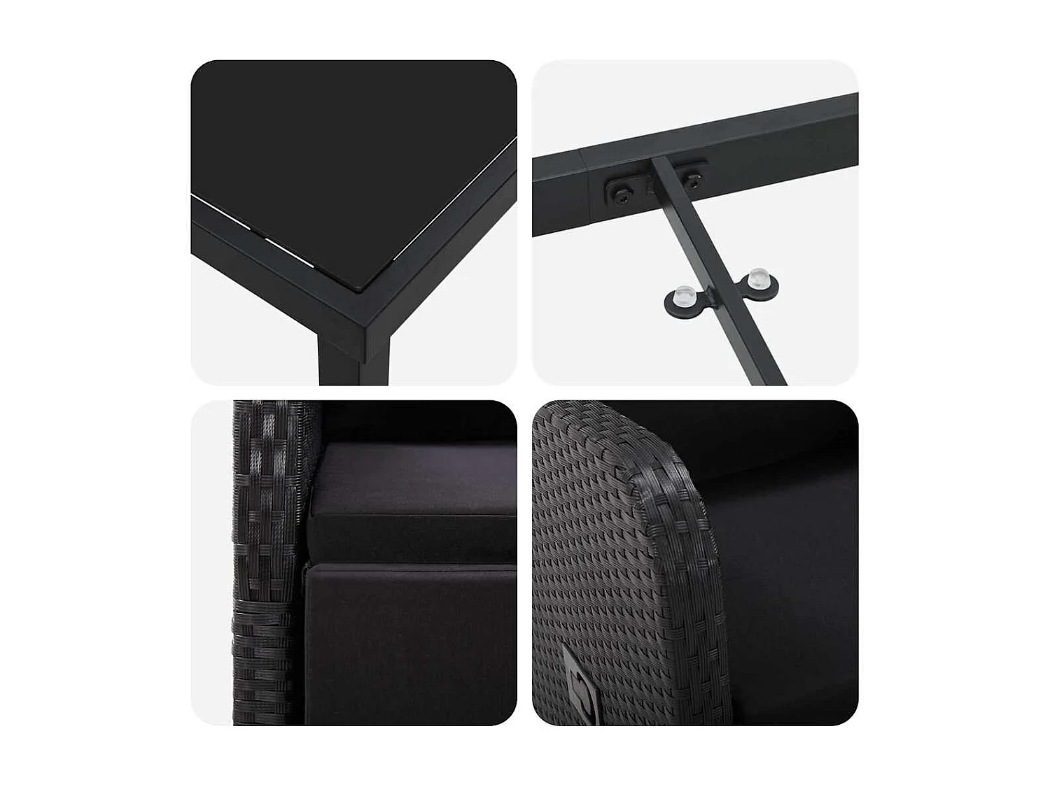 Set da cucina da giardino da 7 pezzi con cuscini in rattan nero PE