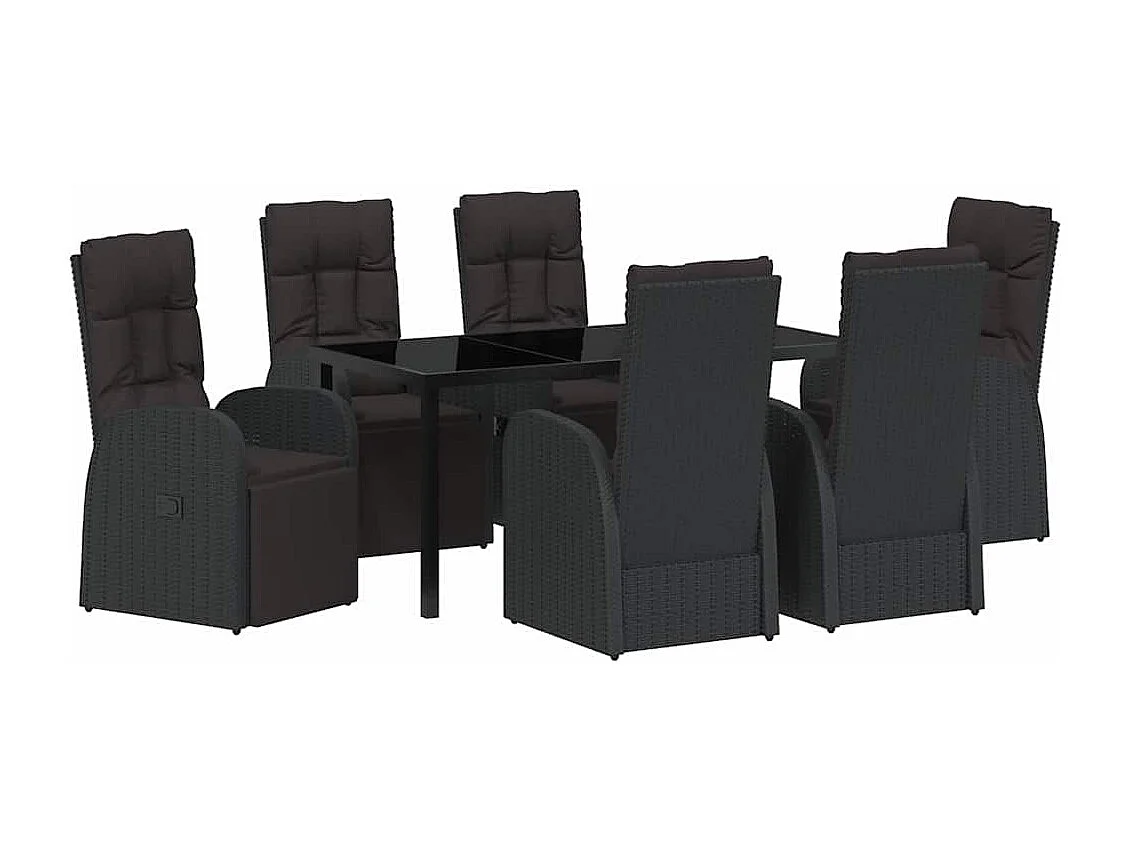 Set de 7 Pièces Cuisine de Jardin avec Coussins Noir Rattan PE