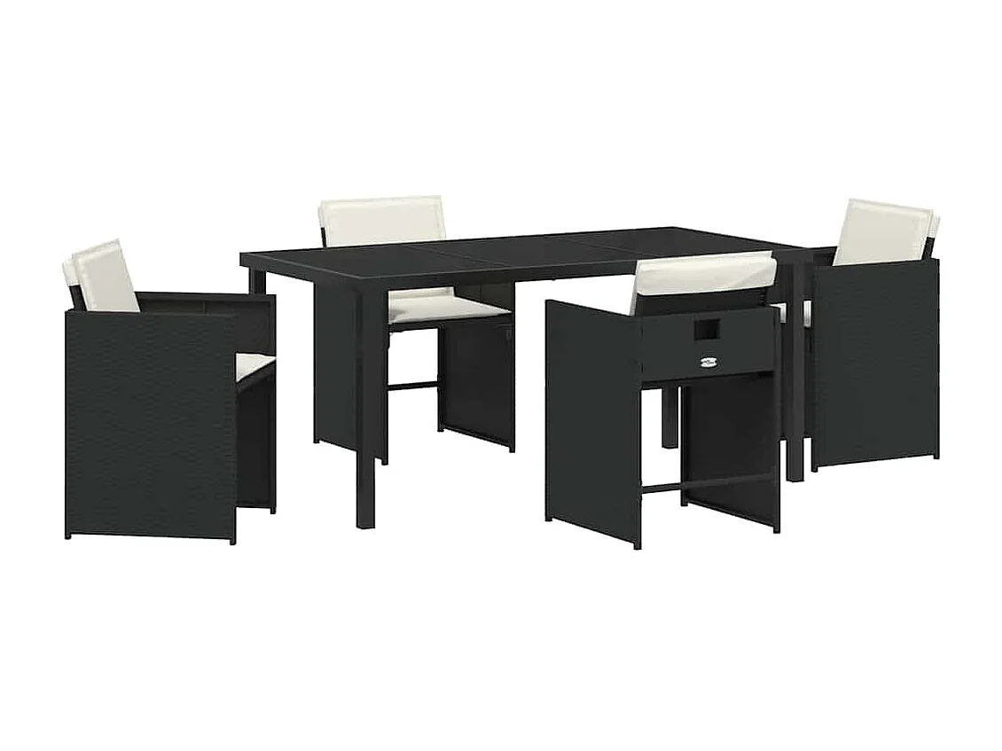 Ensemble de salle à manger de jardin de 5 pièces avec coussins en poly rotin noir