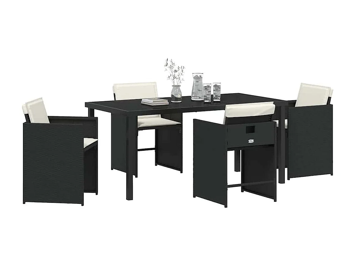 Ensemble de salle à manger de jardin de 5 pièces avec coussins en poly rotin noir