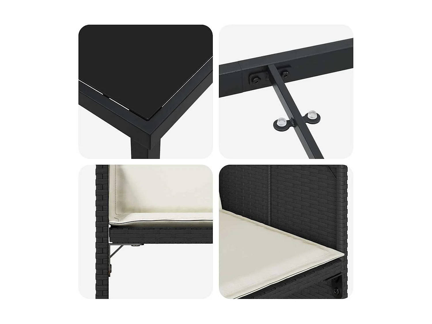 Ensemble de salle à manger de jardin de 5 pièces avec coussins en poly rotin noir