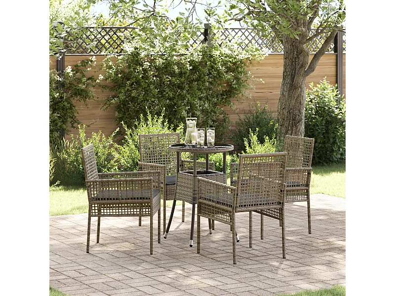 Ensemble de Salle à Manger de Jardin 5 Pièces Gris Poly Rattan