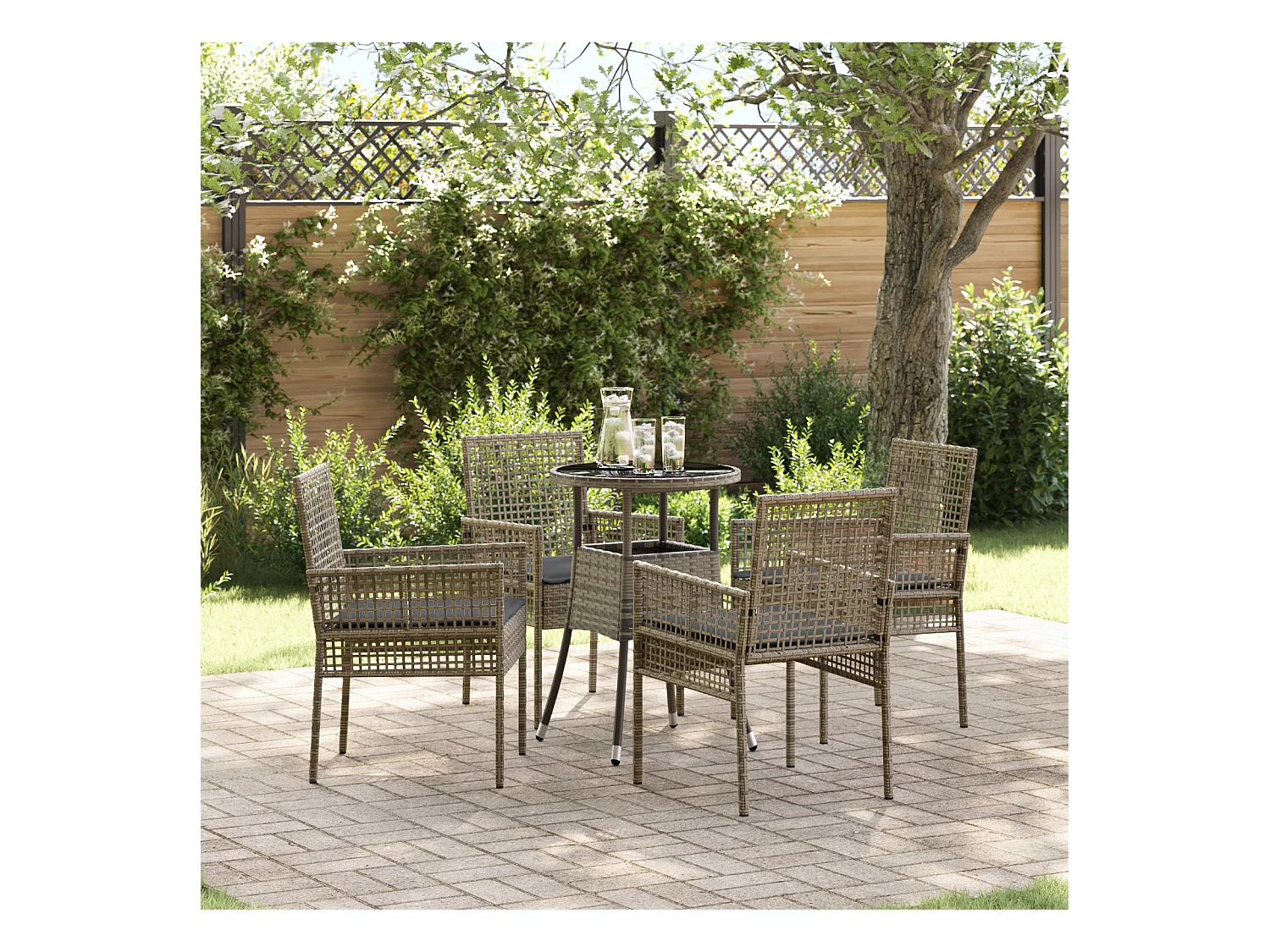 Set da pranzo da giardino in polyrattan grigio da 5 pezzi