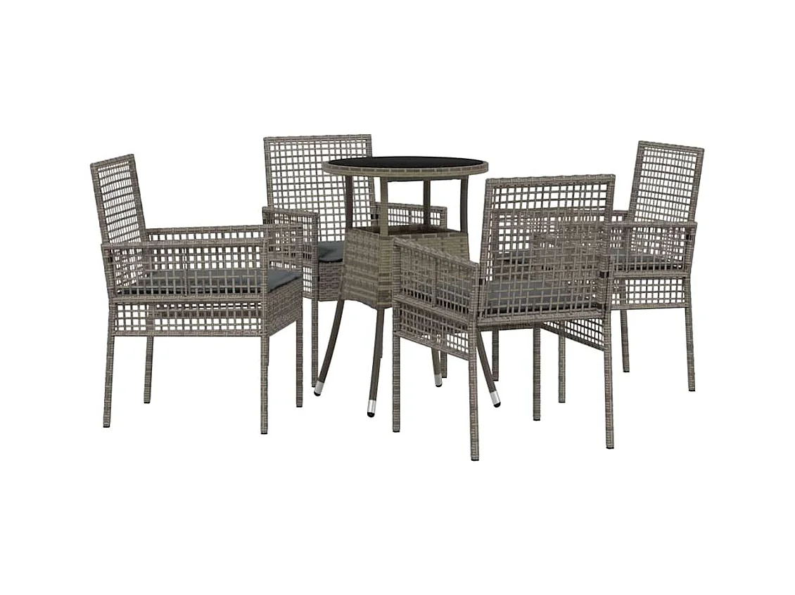 Set da pranzo da giardino in polyrattan grigio da 5 pezzi