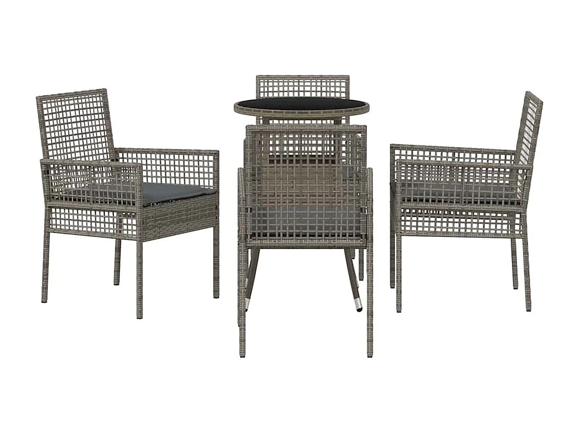 Set da pranzo da giardino in polyrattan grigio da 5 pezzi