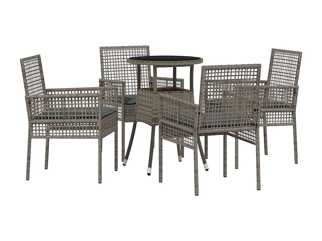 5-delige grijze poly rattan tuinset