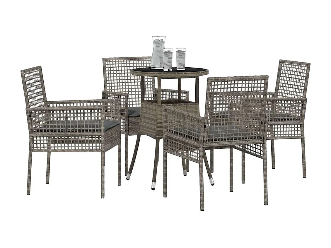 5-delige grijze poly rattan tuinset