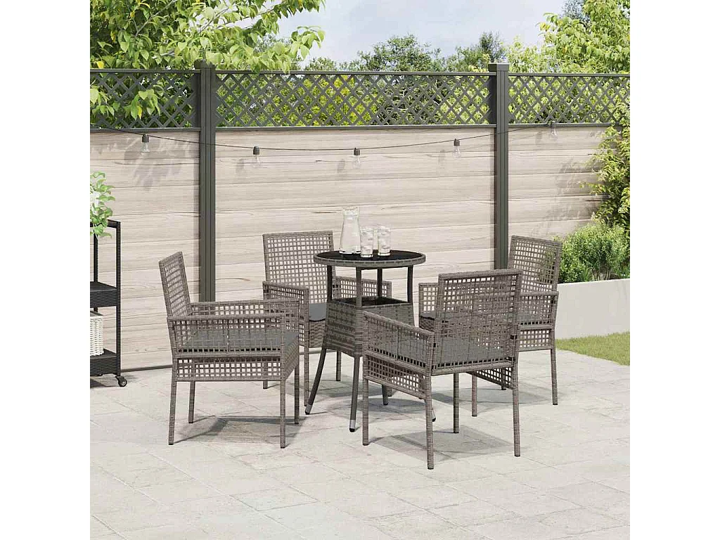 5-delige grijze poly rattan tuinset