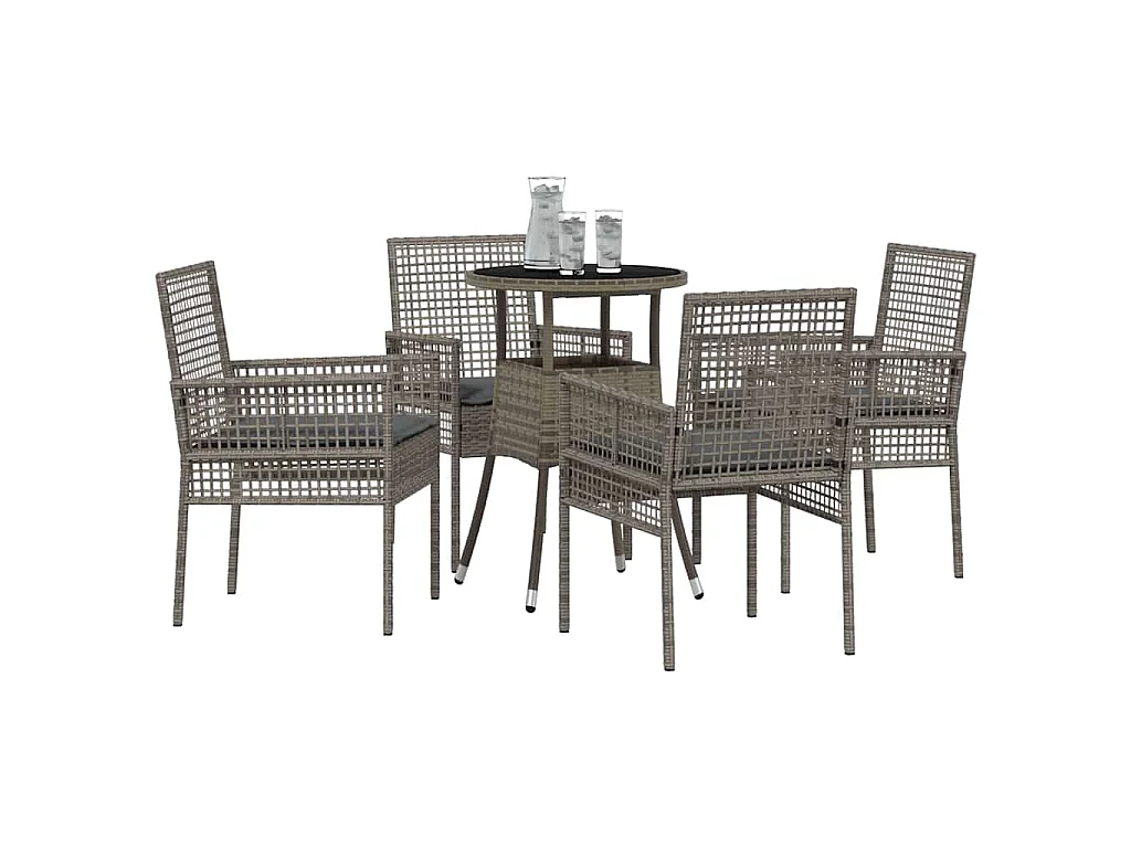 Ensemble de Salle à Manger de Jardin 5 Pièces Gris Poly Rattan