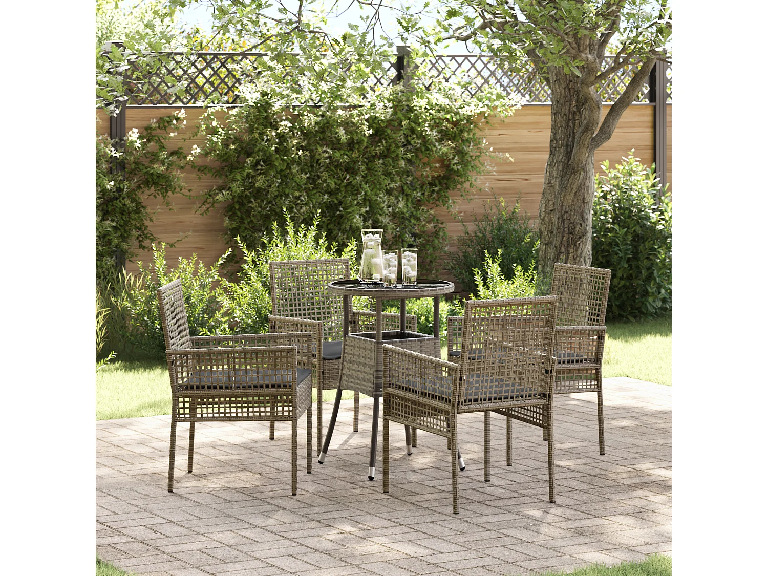 Ensemble de Salle à Manger de Jardin 5 Pièces Gris Poly Rattan