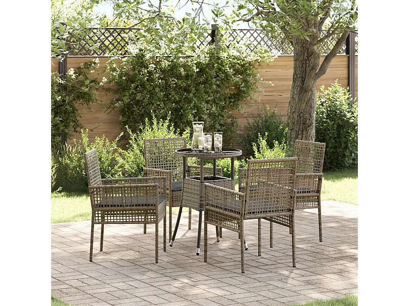 Ensemble de Salle à Manger de Jardin 5 Pièces Gris Poly Rattan