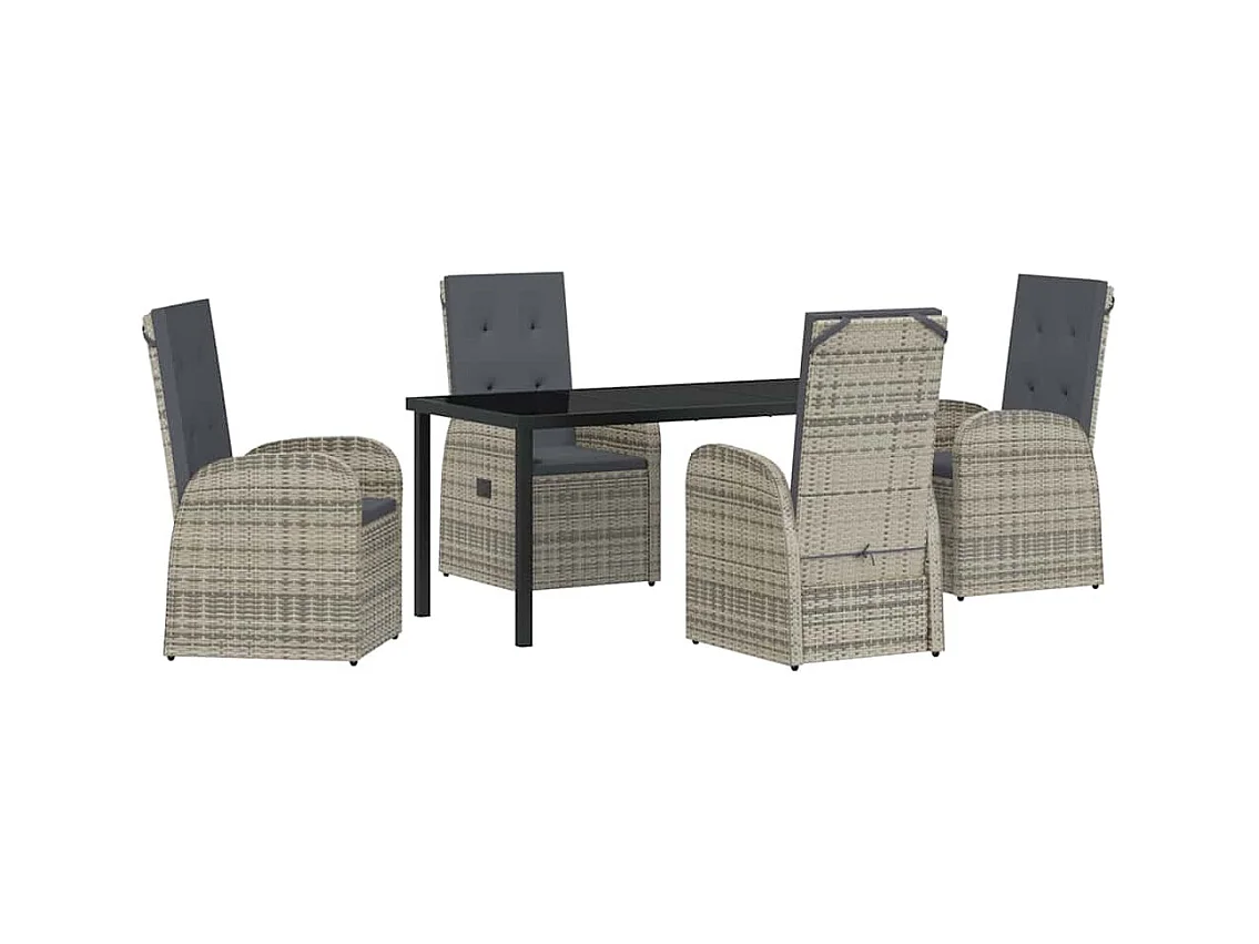 Set da pranzo da giardino da 5 pezzi con cuscini in polyrattan grigio