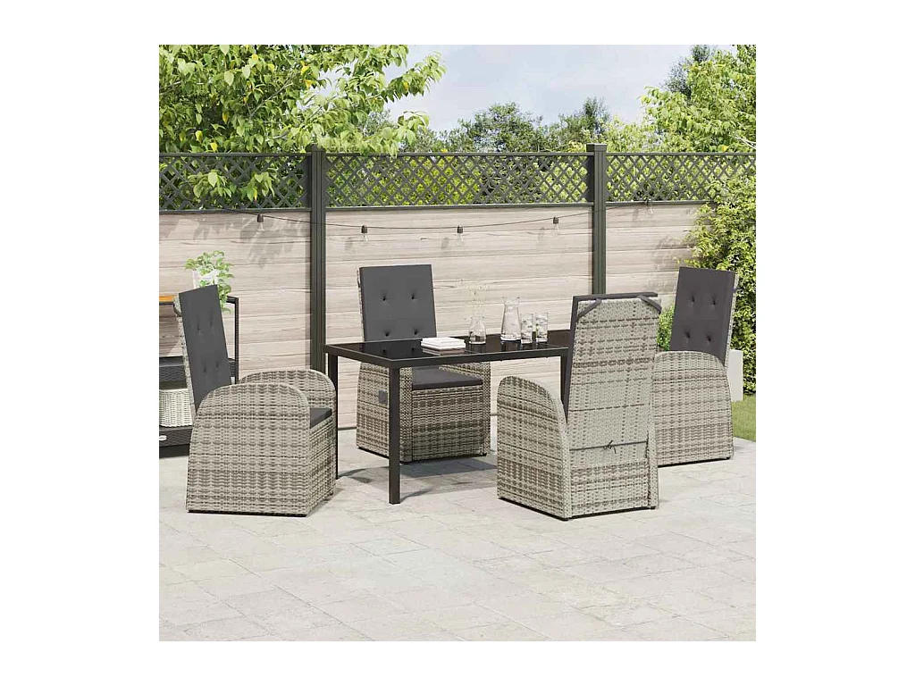 Set da pranzo da giardino da 5 pezzi con cuscini in polyrattan grigio