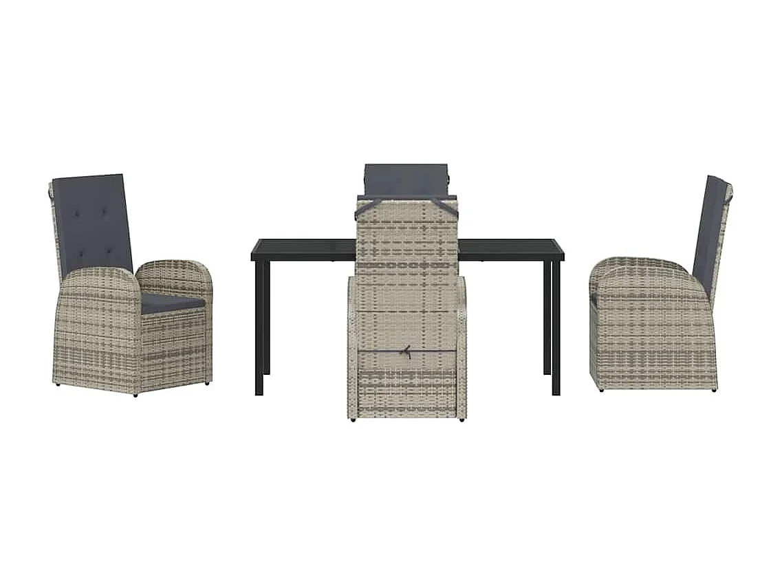 Set da pranzo da giardino da 5 pezzi con cuscini in polyrattan grigio