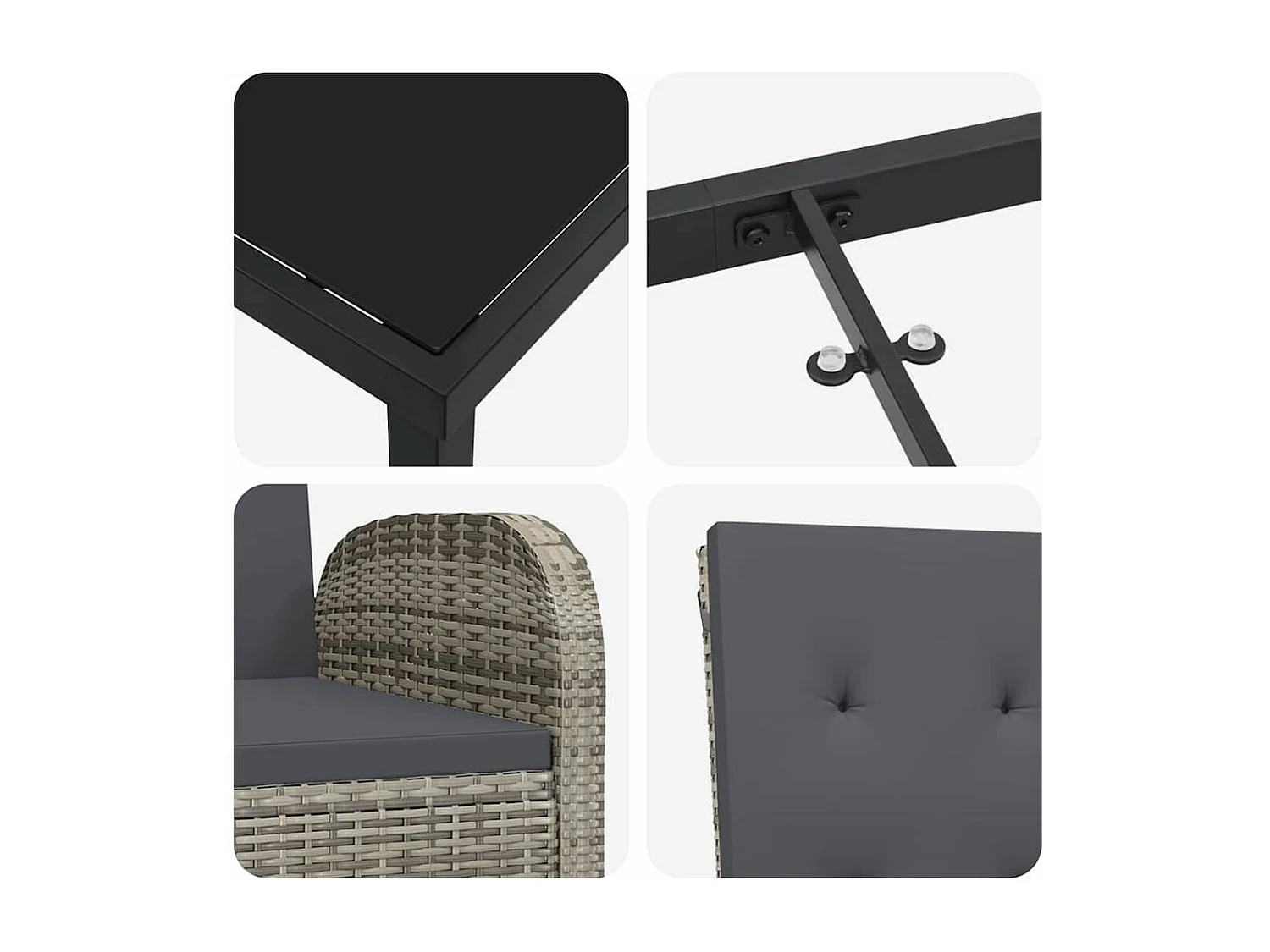 Set da pranzo da giardino da 5 pezzi con cuscini in polyrattan grigio