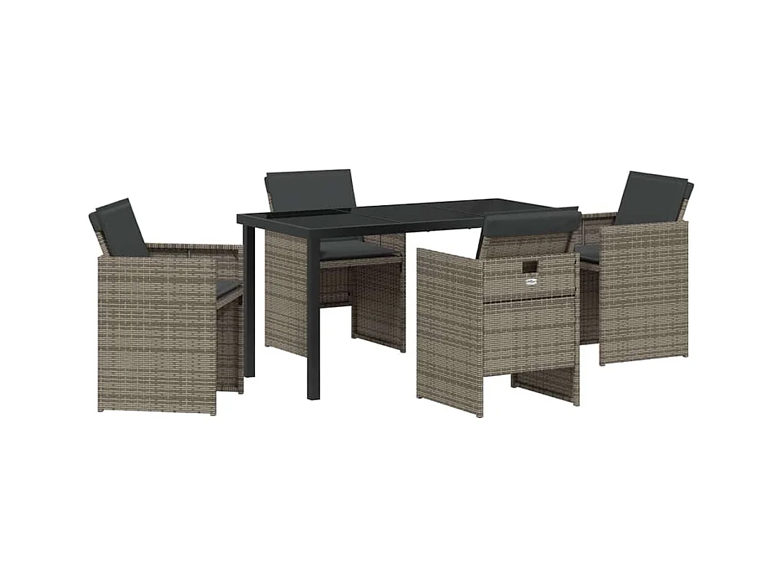 Set da giardino da 5 pezzi con cuscini in polyrattan grigio