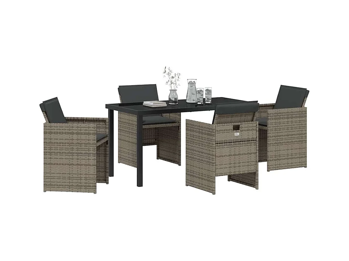 Set da giardino da 5 pezzi con cuscini in polyrattan grigio