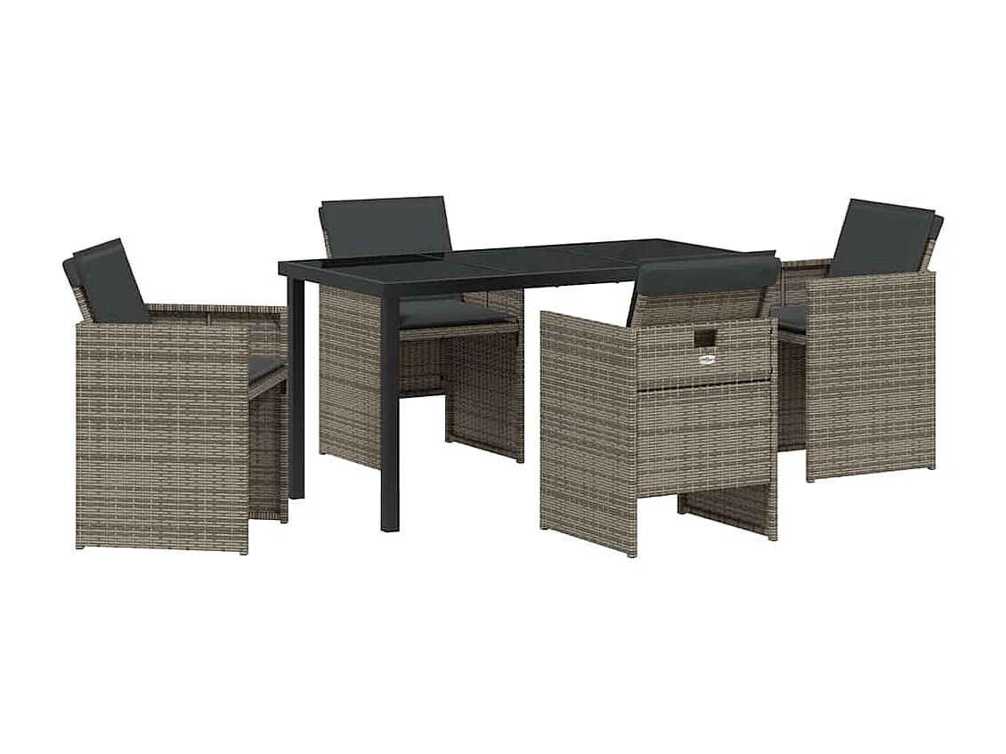 Ensemble de jardin de 5 pièces avec coussins en rattan poly gris