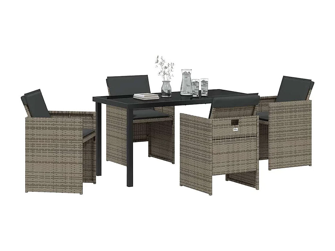 Ensemble de jardin de 5 pièces avec coussins en rattan poly gris