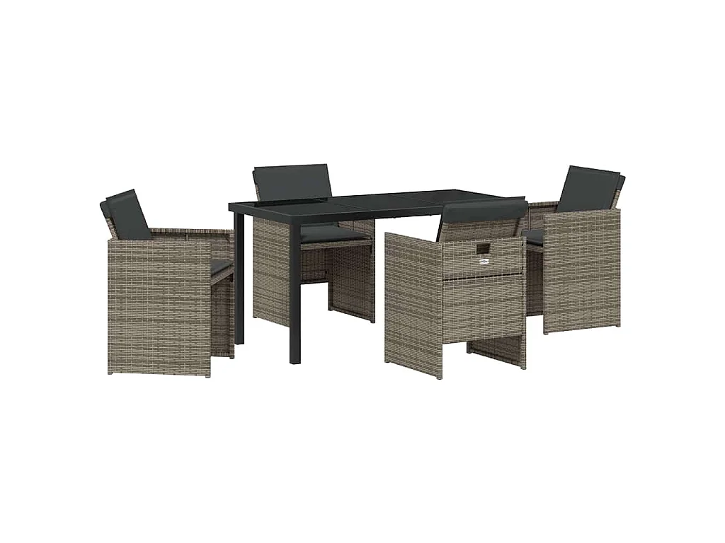 5-teiliges Gartenset mit grauen Polyrattan-Kissen