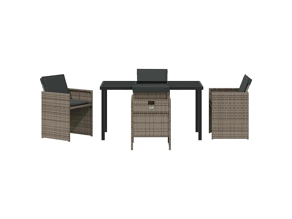 5-teiliges Gartenset mit grauen Polyrattan-Kissen