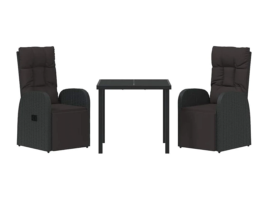 Ensemble de 3 pièces de salle à manger de jardin avec coussins en rotin poly noir