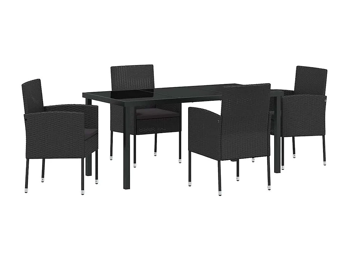 Ensemble de Salle à Manger de Jardin 5 Pièces avec Coussins Noir Poly Rattan
