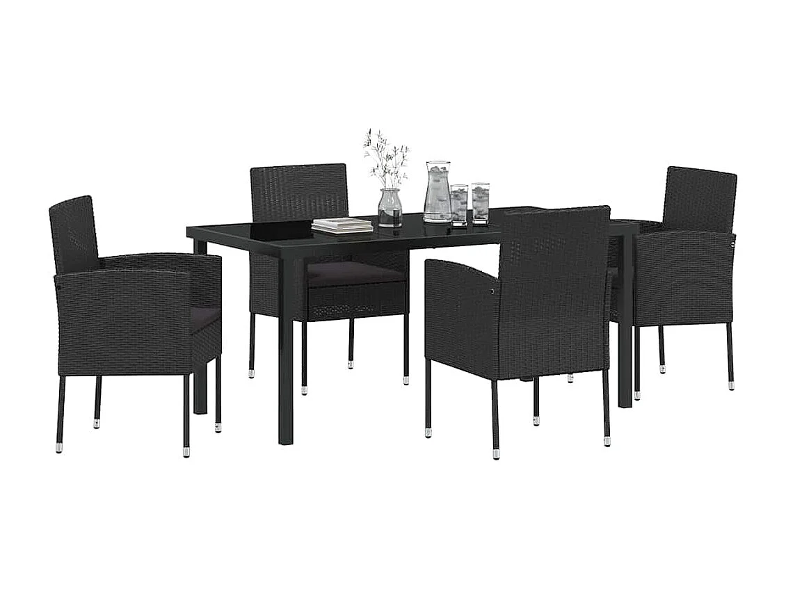 Ensemble de Salle à Manger de Jardin 5 Pièces avec Coussins Noir Poly Rattan