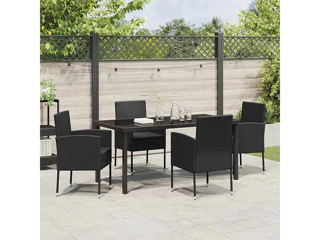 Ensemble de Salle à Manger de Jardin 5 Pièces avec Coussins Noir Poly Rattan