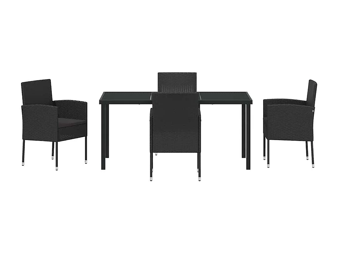 Ensemble de Salle à Manger de Jardin 5 Pièces avec Coussins Noir Poly Rattan