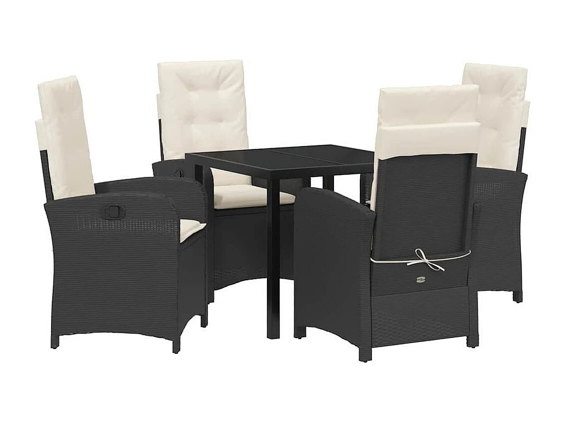 Ensemble de Salle à Manger de Jardin 5 Pièces avec Coussins en Rattan Poly Noir