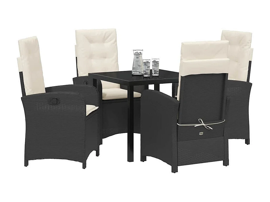 Ensemble de Salle à Manger de Jardin 5 Pièces avec Coussins en Rattan Poly Noir