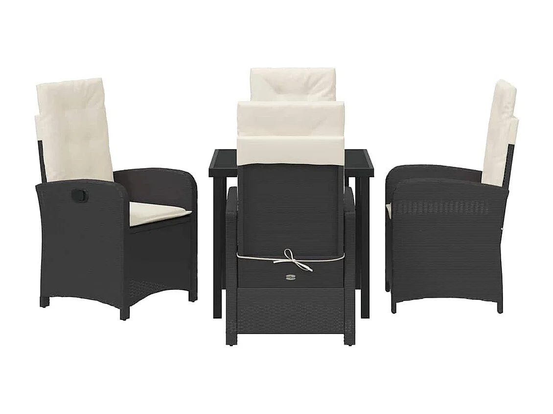 Ensemble de Salle à Manger de Jardin 5 Pièces avec Coussins en Rattan Poly Noir