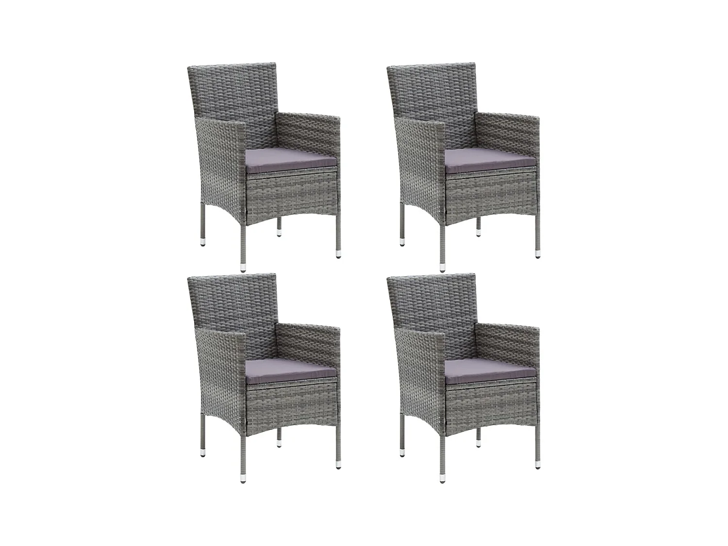 Set di 4 sedie da pranzo da giardino in resina intrecciata grigia