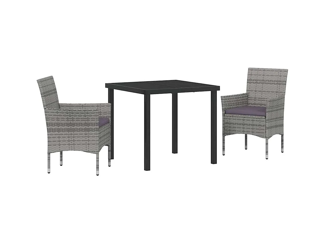 Set da pranzo da giardino in rattan PE da 3 pezzi grigio
