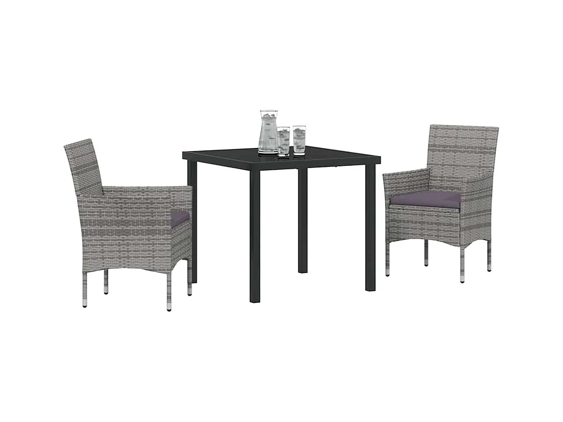 Set da pranzo da giardino in rattan PE da 3 pezzi grigio