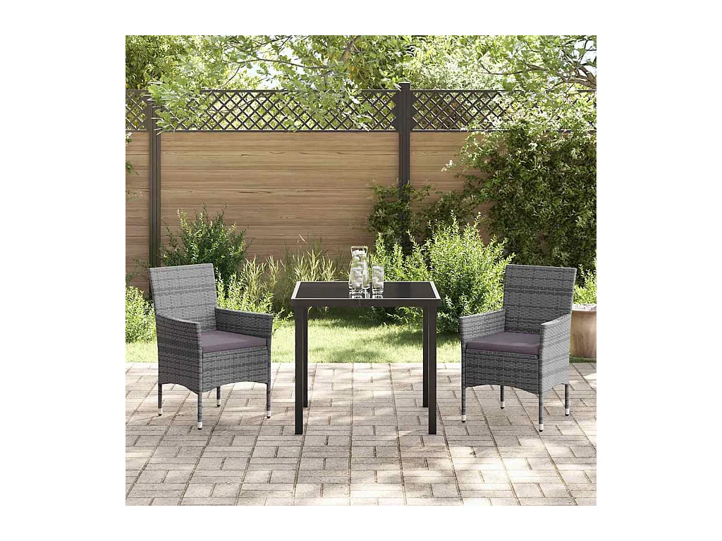 Set da pranzo da giardino in rattan PE da 3 pezzi grigio