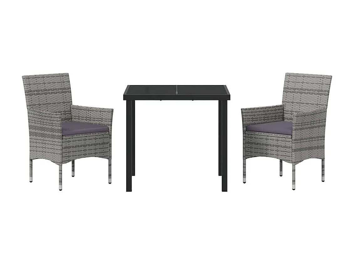 Set da pranzo da giardino in rattan PE da 3 pezzi grigio