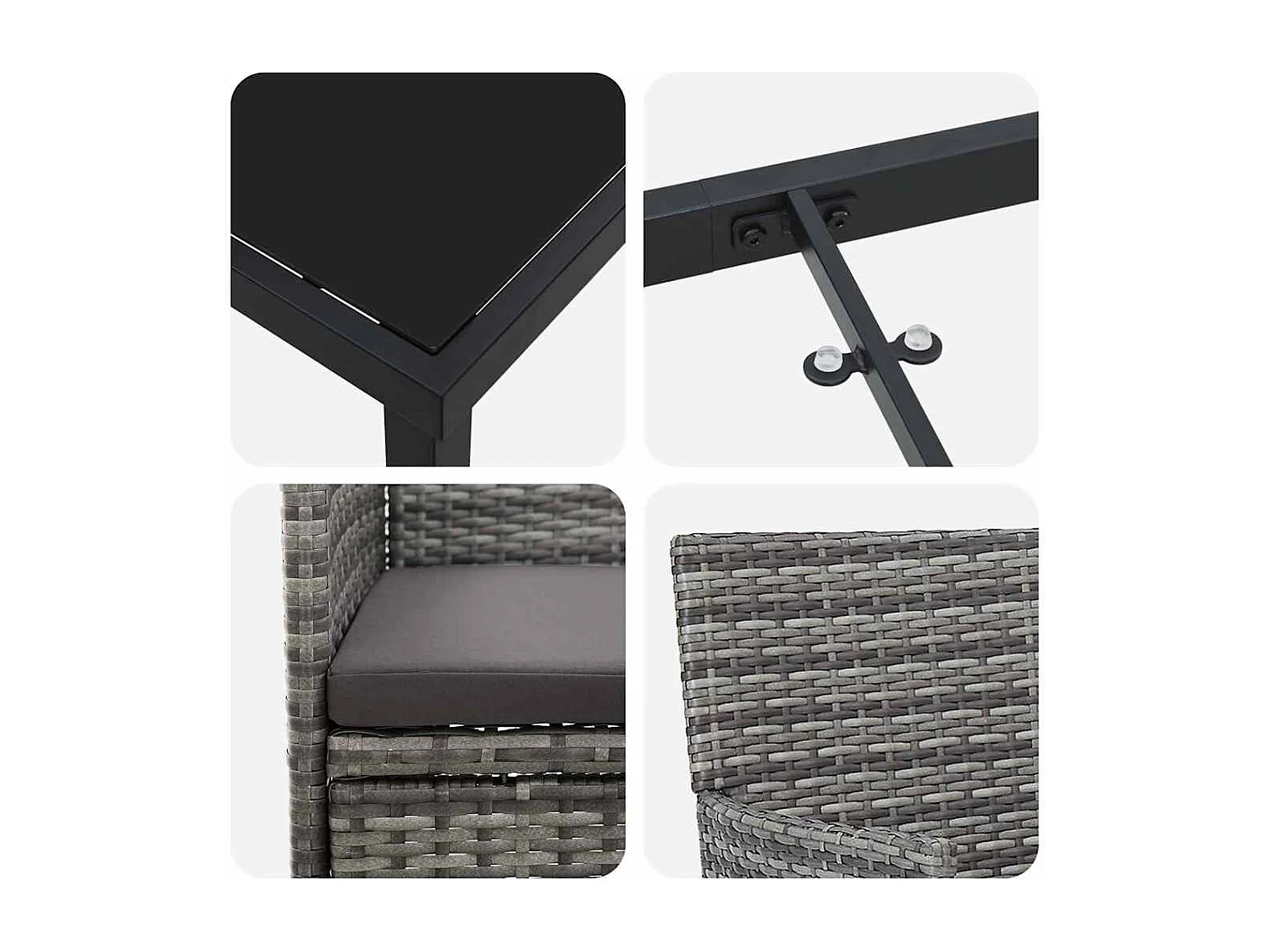 Set da pranzo da giardino in rattan PE da 3 pezzi grigio